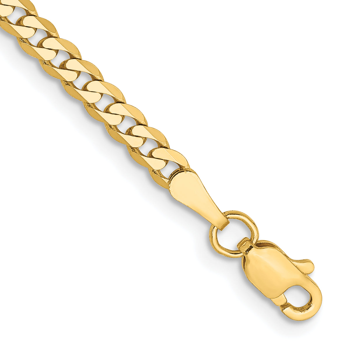 Gold (10K & 14K) Flat Beveled Curb Chain Anklet - 10k Yellow Gold / 9 in / 2.9 mm