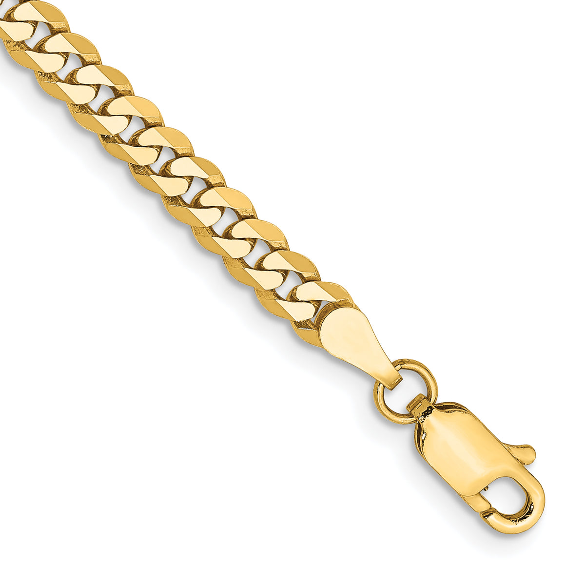 Gold (10K & 14K) Flat Beveled Curb Chain Bracelet - 10k Yellow Gold / 7 in / 3.9 mm