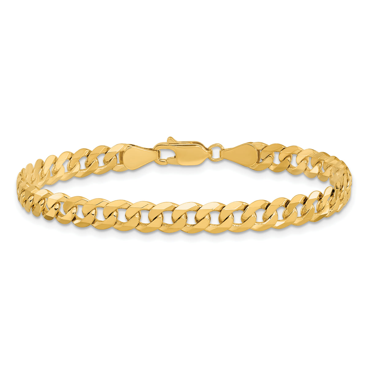 Gold (10K & 14K) Flat Beveled Curb Chain Bracelet - 10k Yellow Gold / 7 in / 5.75 mm