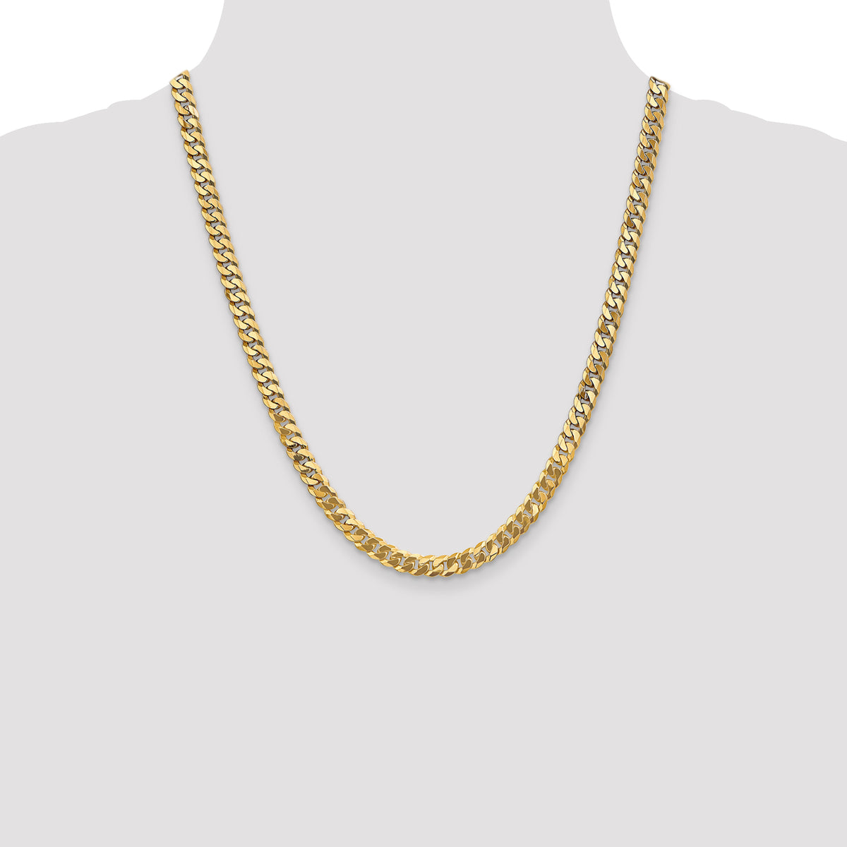 Gold (10K & 14K) Flat Beveled Curb Chain - 10k Yellow Gold / 22 in / 6.25 mm