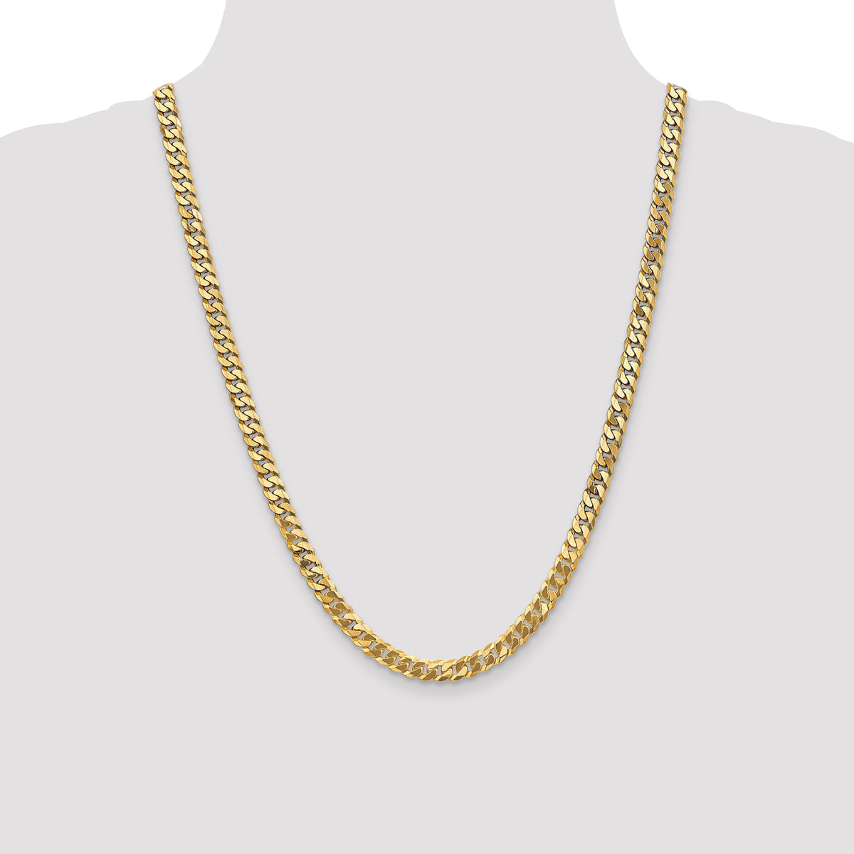 Gold (10K & 14K) Flat Beveled Curb Chain - 10k Yellow Gold / 24 in / 6.25 mm