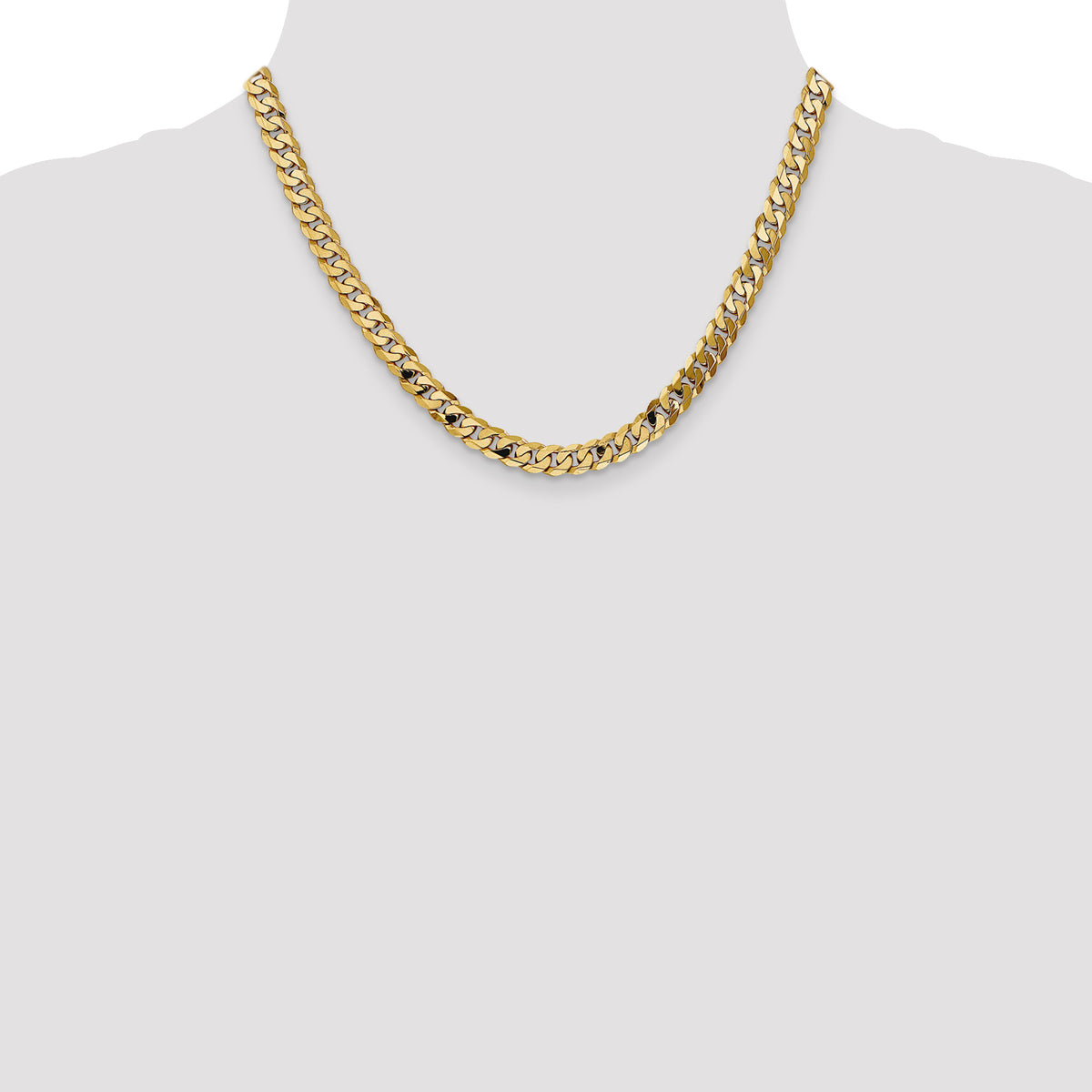 Gold (10K & 14K) Flat Beveled Curb Chain - 10k Yellow Gold / 18 in / 6.75 mm