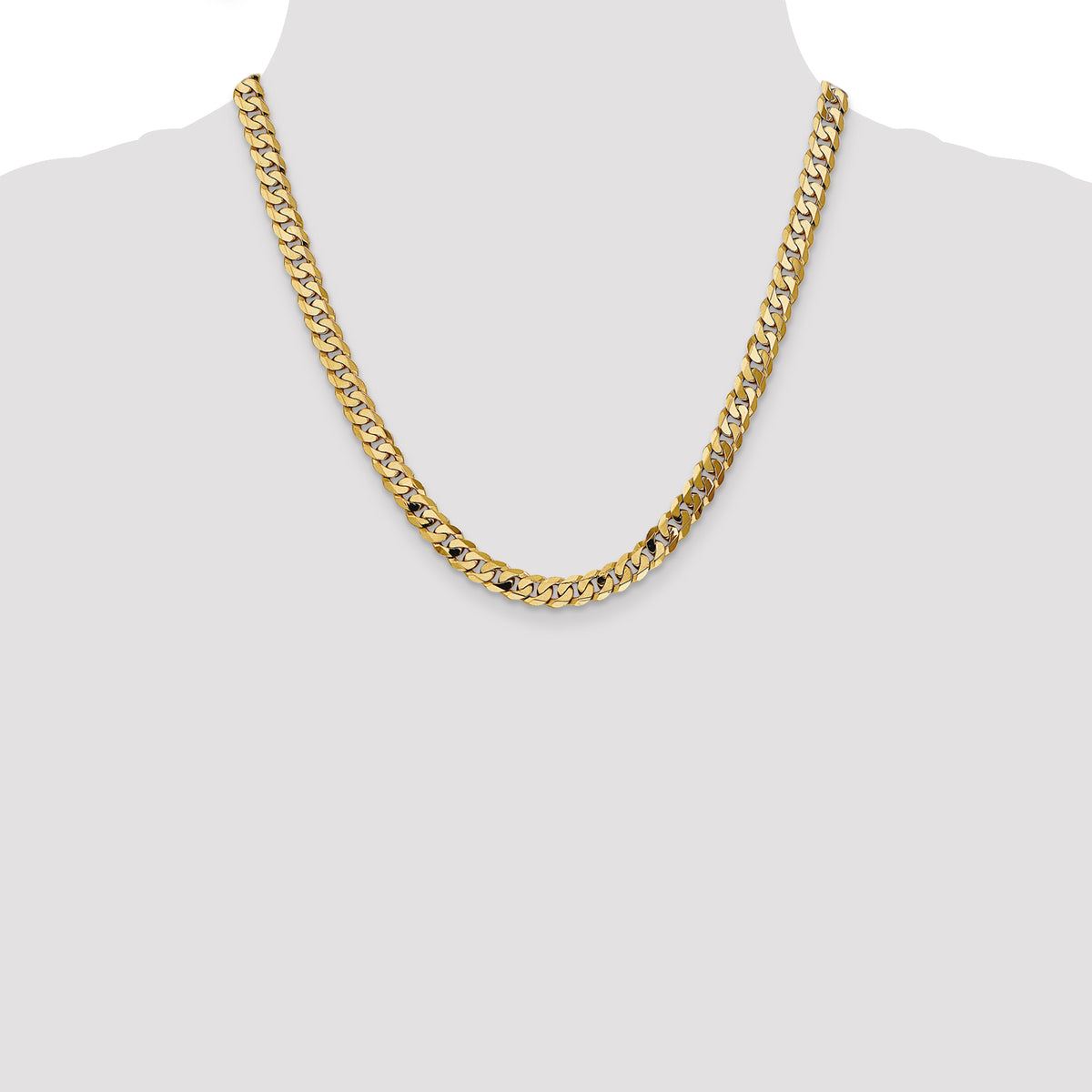 Gold (10K & 14K) Flat Beveled Curb Chain - 10k Yellow Gold / 20 in / 6.75 mm