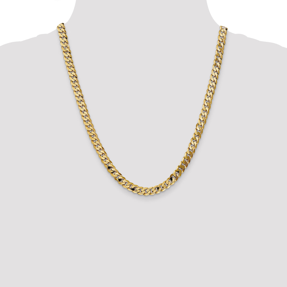Gold (10K & 14K) Flat Beveled Curb Chain - 10k Yellow Gold / 22 in / 6.75 mm