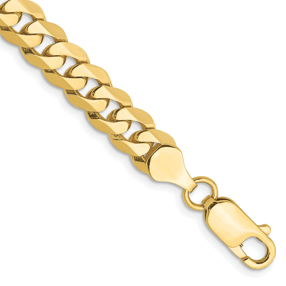 Gold (10K & 14K) Flat Beveled Curb Chain Bracelet - 10k Yellow Gold / 8 in / 6.75 mm