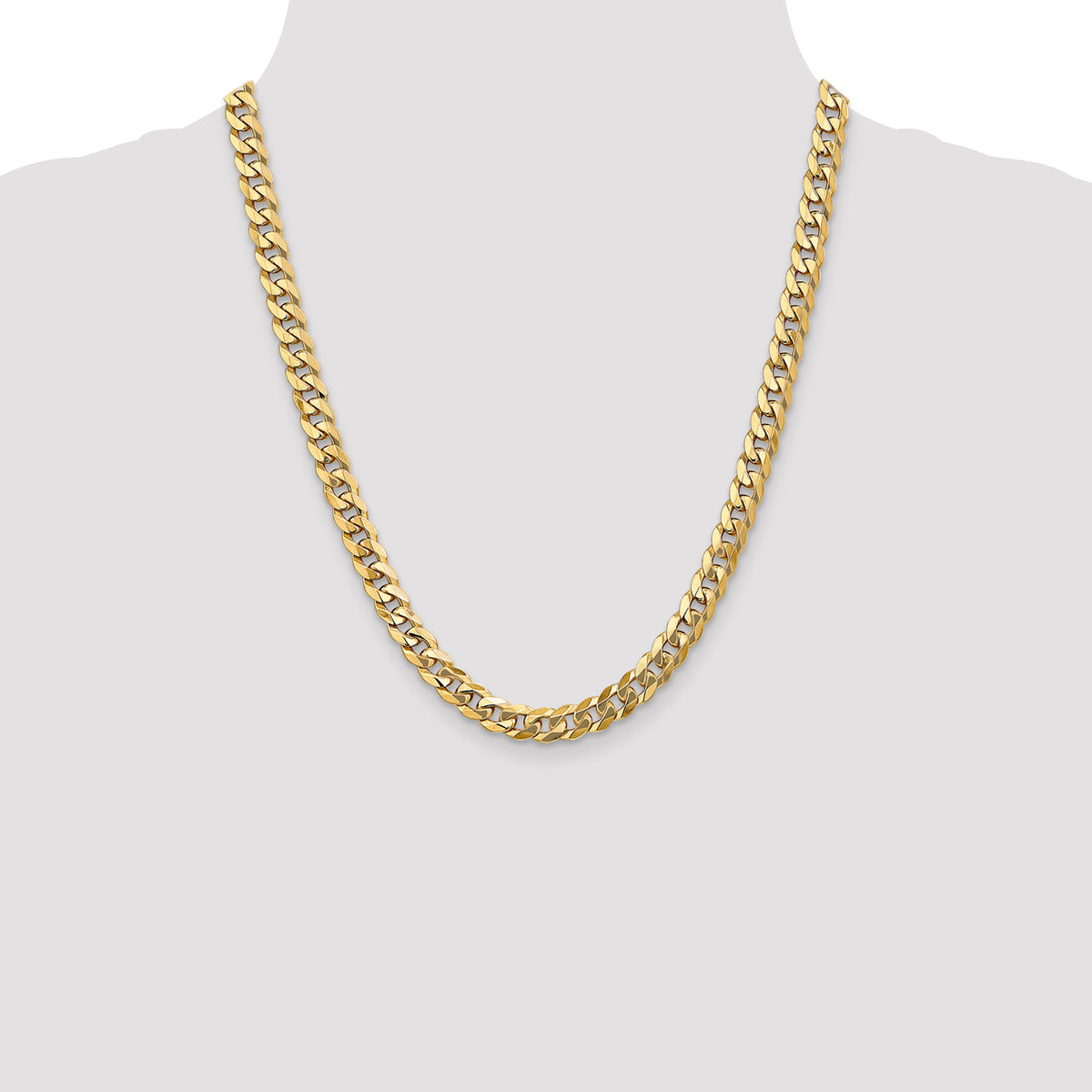 Gold (10K & 14K) Flat Beveled Curb Chain - 10k Yellow Gold / 22 in / 7.75 mm