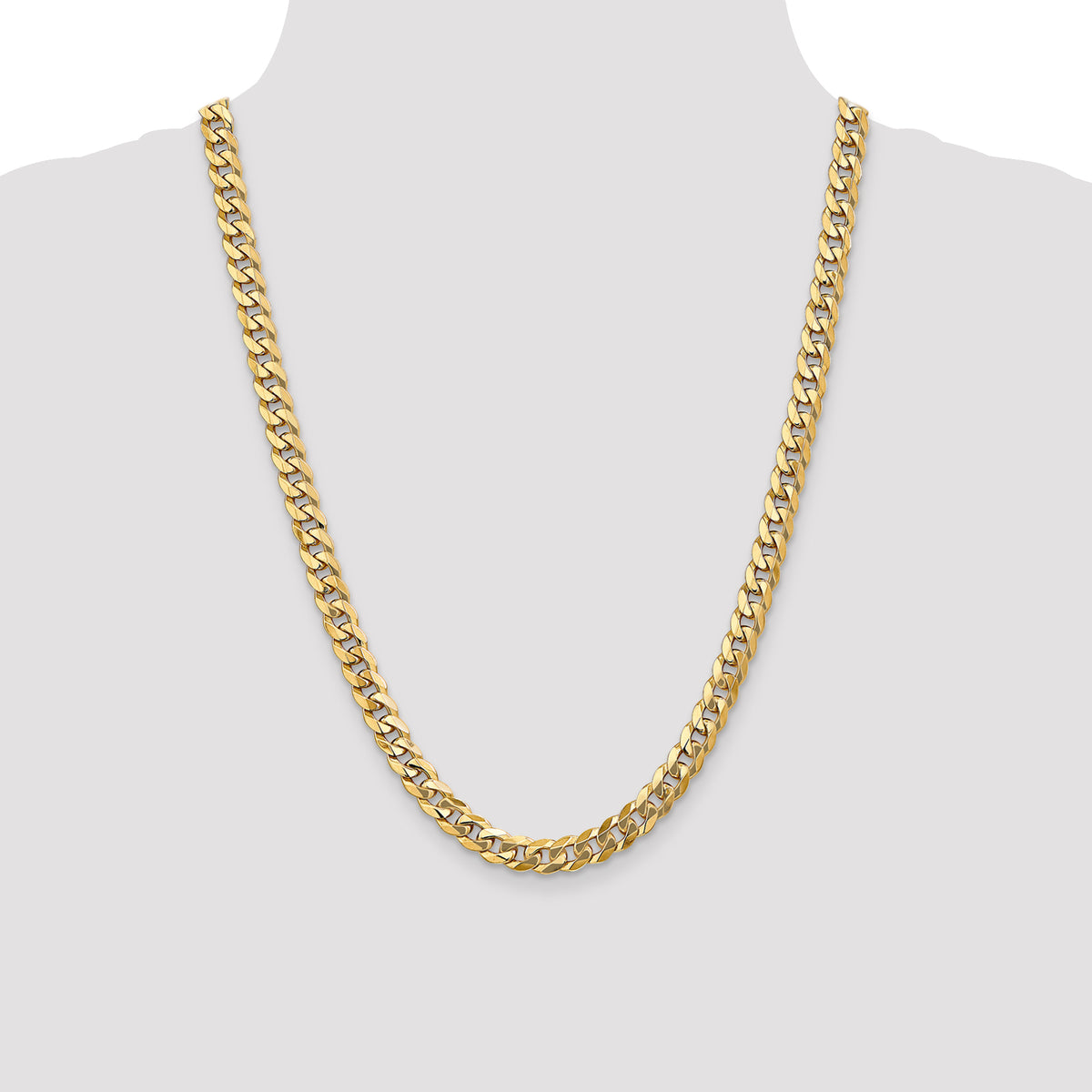 Gold (10K & 14K) Flat Beveled Curb Chain - 10k Yellow Gold / 24 in / 7.75 mm