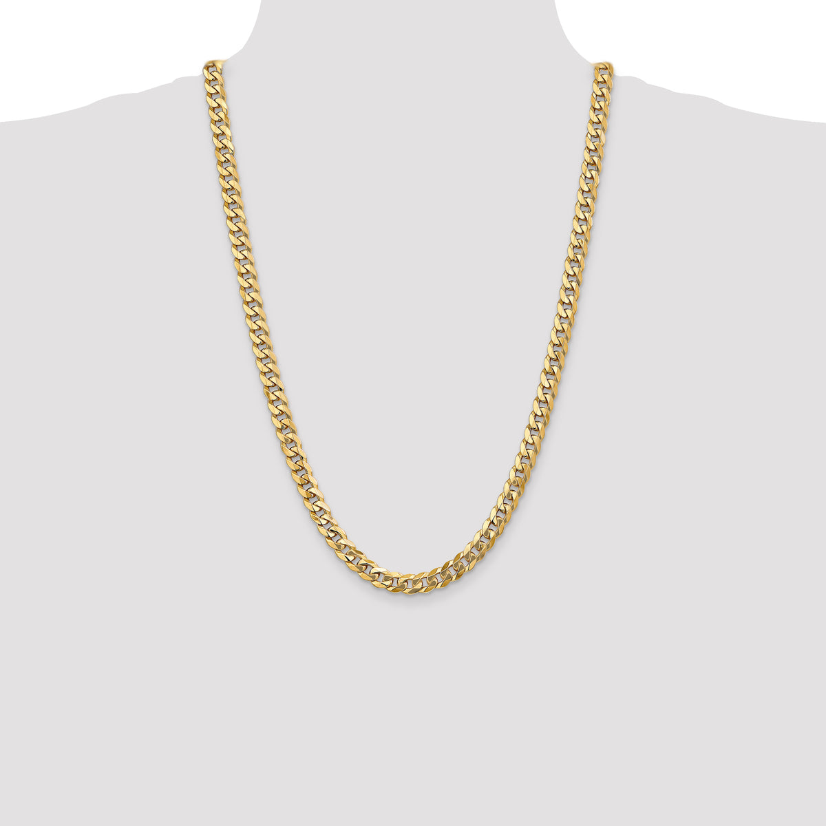 Gold (10K & 14K) Flat Beveled Curb Chain - 10k Yellow Gold / 26 in / 7.75 mm