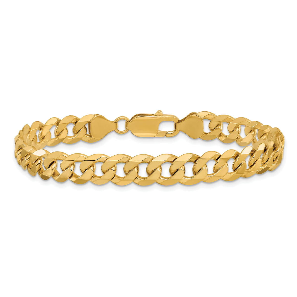 Gold (10K & 14K) Flat Beveled Curb Chain Bracelet - 10k Yellow Gold / 8 in / 7.75 mm