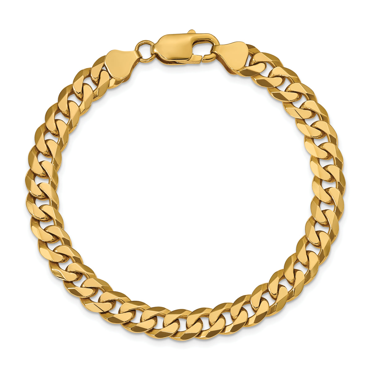 Gold (10K & 14K) Flat Beveled Curb Chain Bracelet - 10k Yellow Gold / 8 in / 7.75 mm