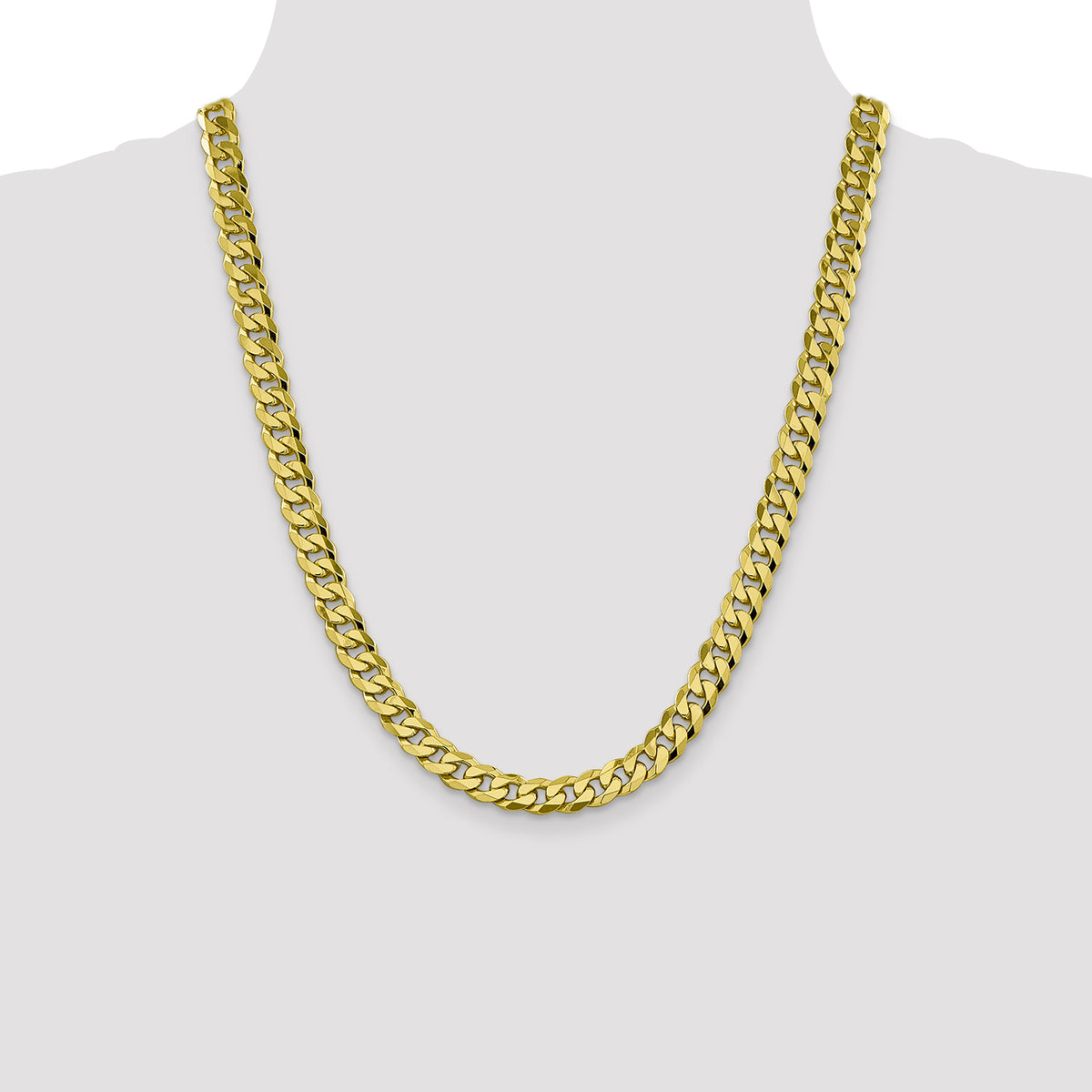 Gold (10K & 14K) Flat Beveled Curb Chain - 10k Yellow Gold / 22 in / 8.25 mm