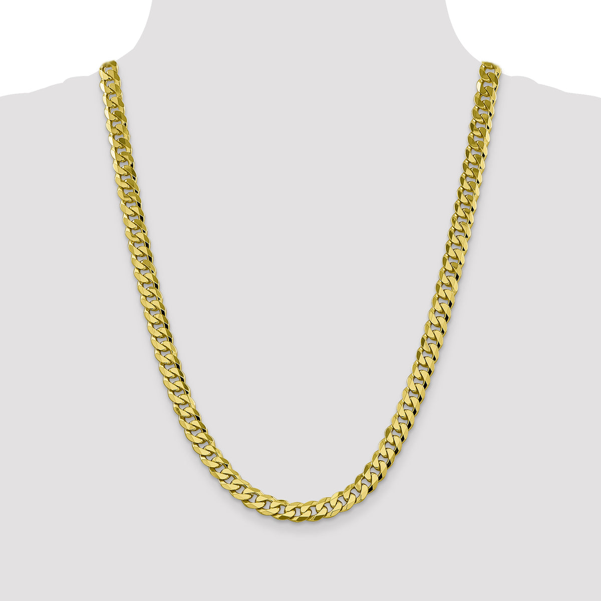 Gold (10K & 14K) Flat Beveled Curb Chain - 10k Yellow Gold / 24 in / 8.25 mm