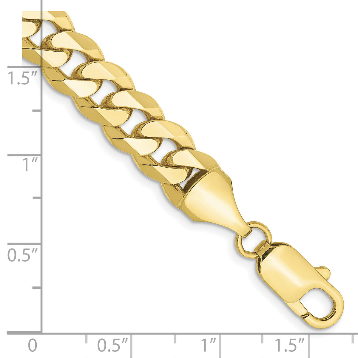 Gold (10K & 14K) Flat Beveled Curb Chain Bracelet - 10k Yellow Gold / 8 in / 8.25 mm