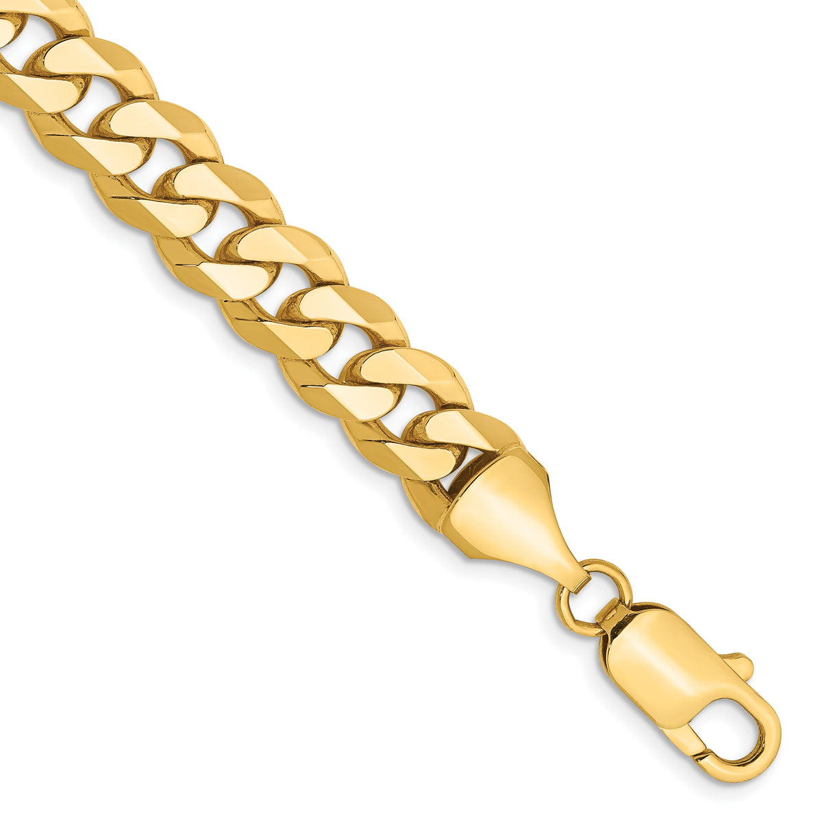 Gold (10K & 14K) Flat Beveled Curb Chain Bracelet - 10k Yellow Gold / 8 in / 8.25 mm