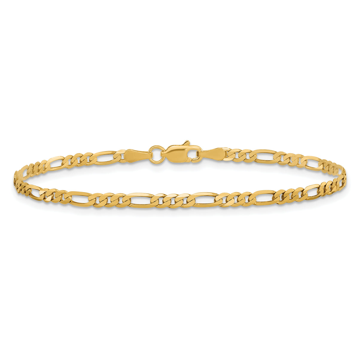 Gold (10K & 14K) Flat Figaro Chain Bracelet - 10k Yellow Gold / 7 in / 2.75 mm