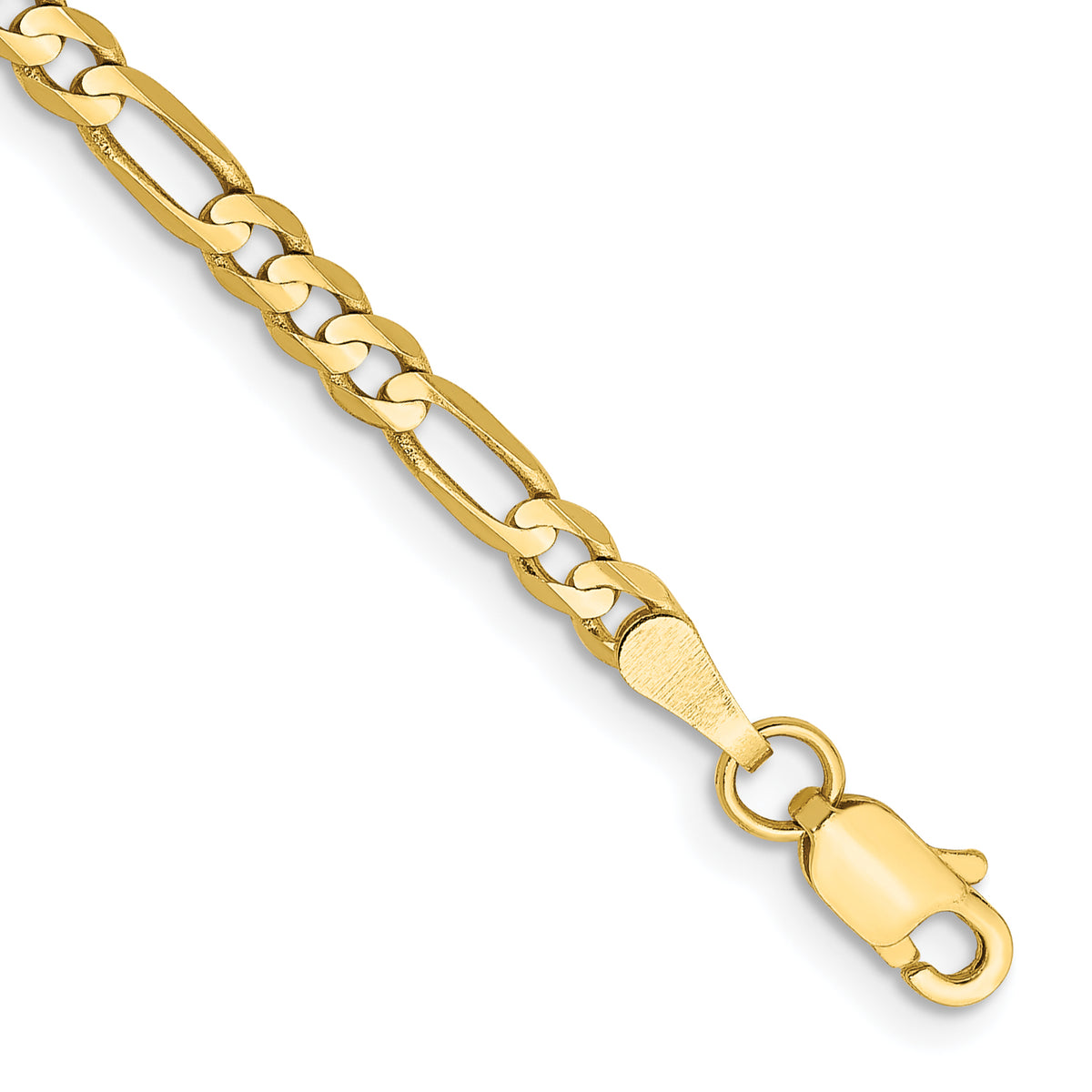 Gold (10K & 14K) Flat Figaro Chain Bracelet - 10k Yellow Gold / 6 in / 3 mm