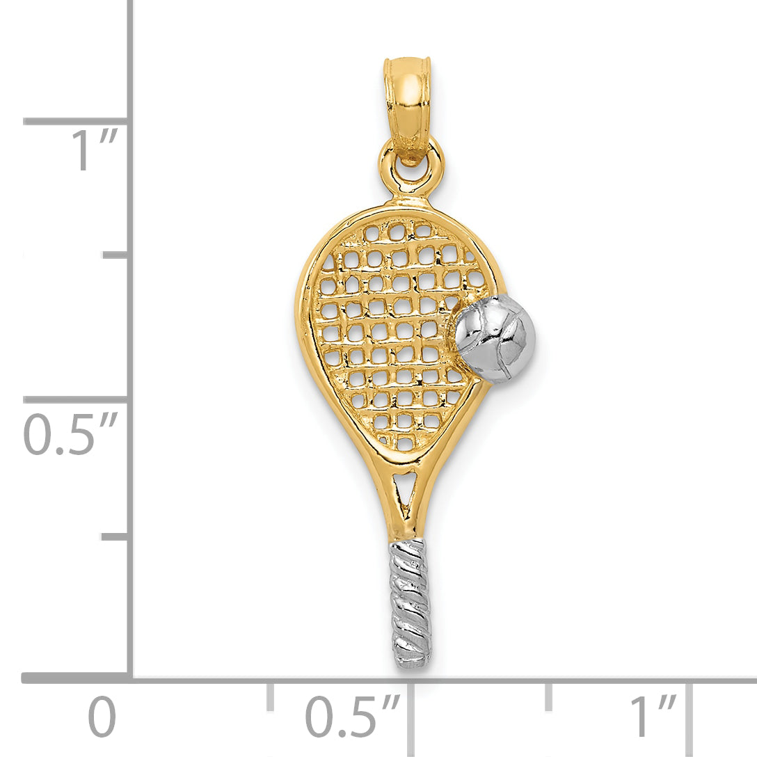 Gold Polished Tennis Pendant - 10k Gold with White Rhodium