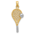 Gold Polished Tennis Pendant - 10k Gold with White Rhodium