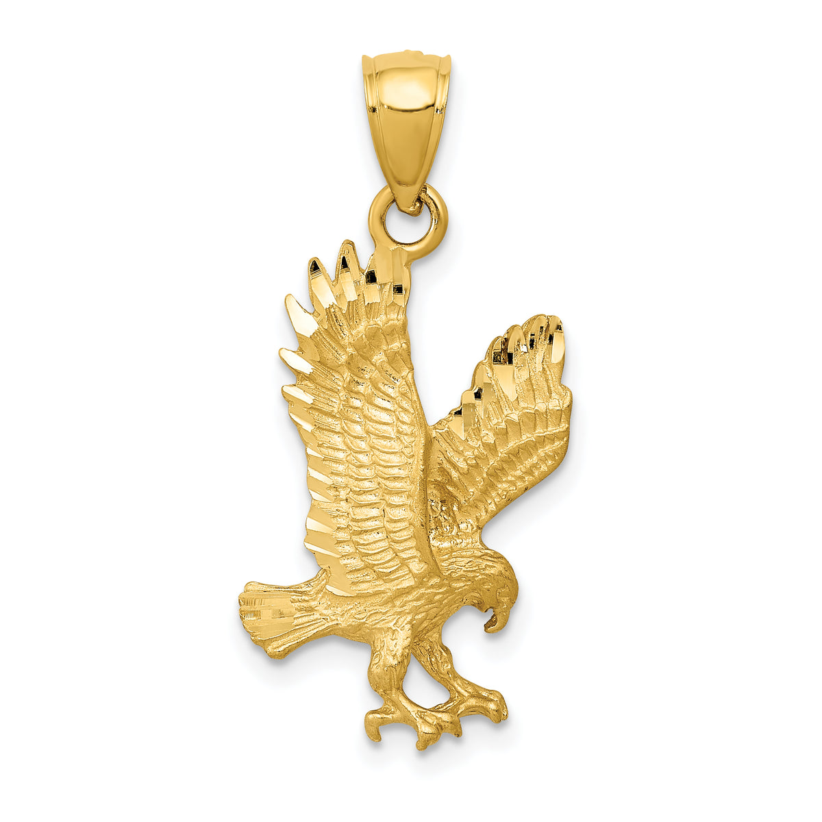 Satin Diamond-cut Eagle Pendant - 10k Yellow Gold