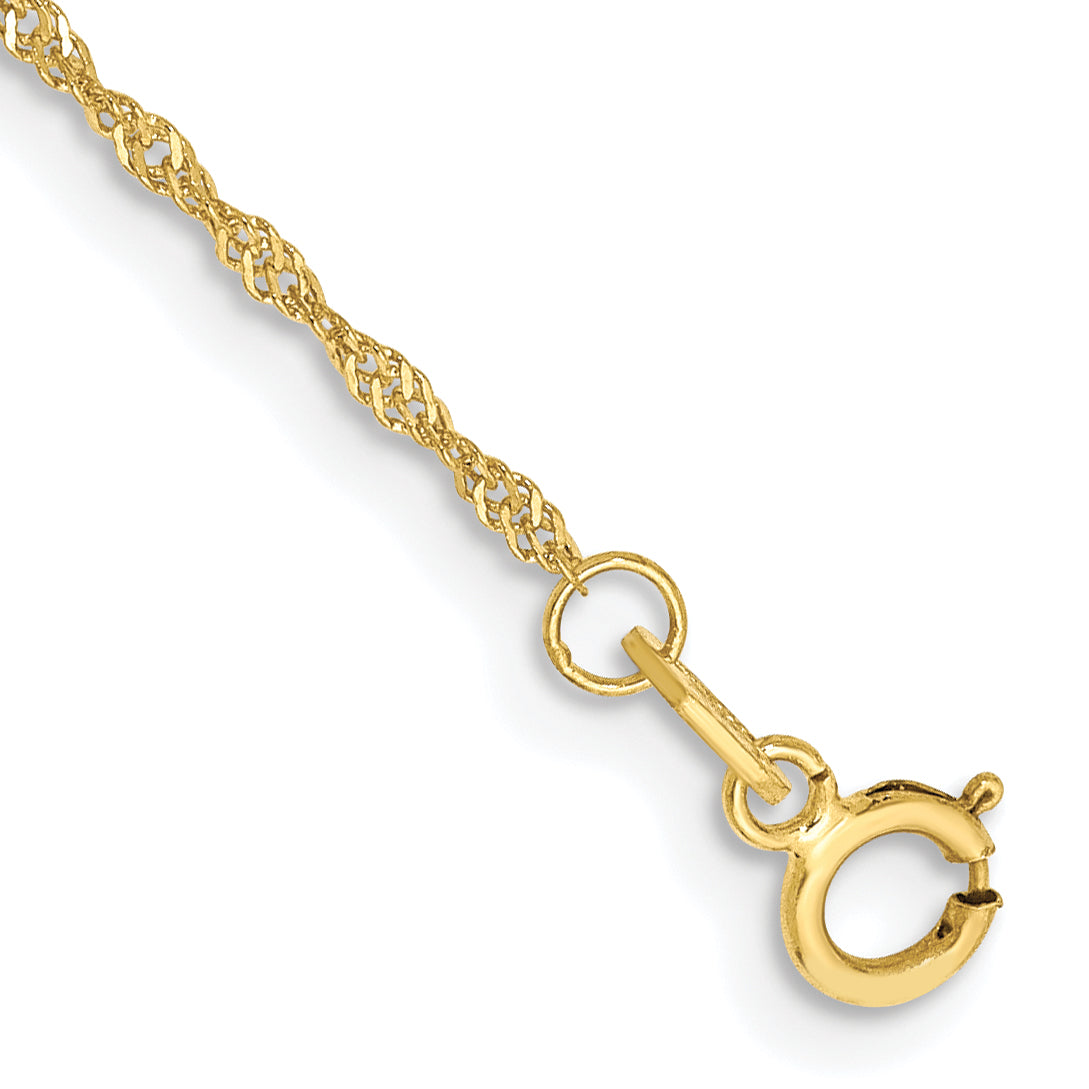 Gold (10K & 14K) Singapore Chain Anklet - 10k Yellow Gold / 10 in / 1.1 mm
