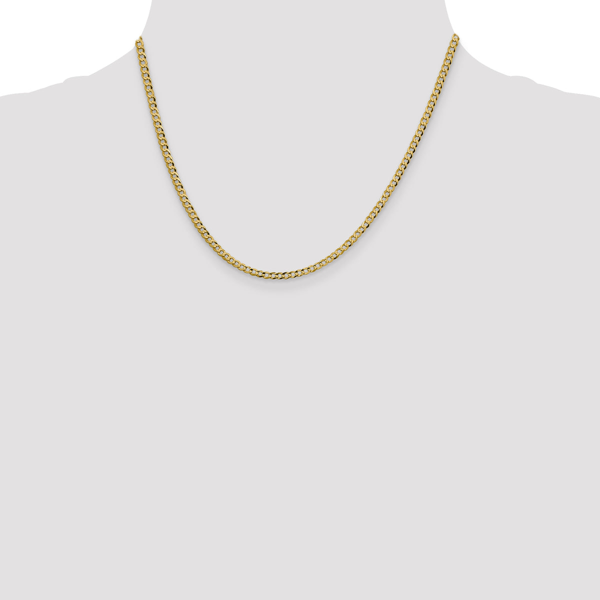 10k Yellow Gold Lightweight Flat Cuban Chain, shown on a neck form - 18 in / 3.1 mm