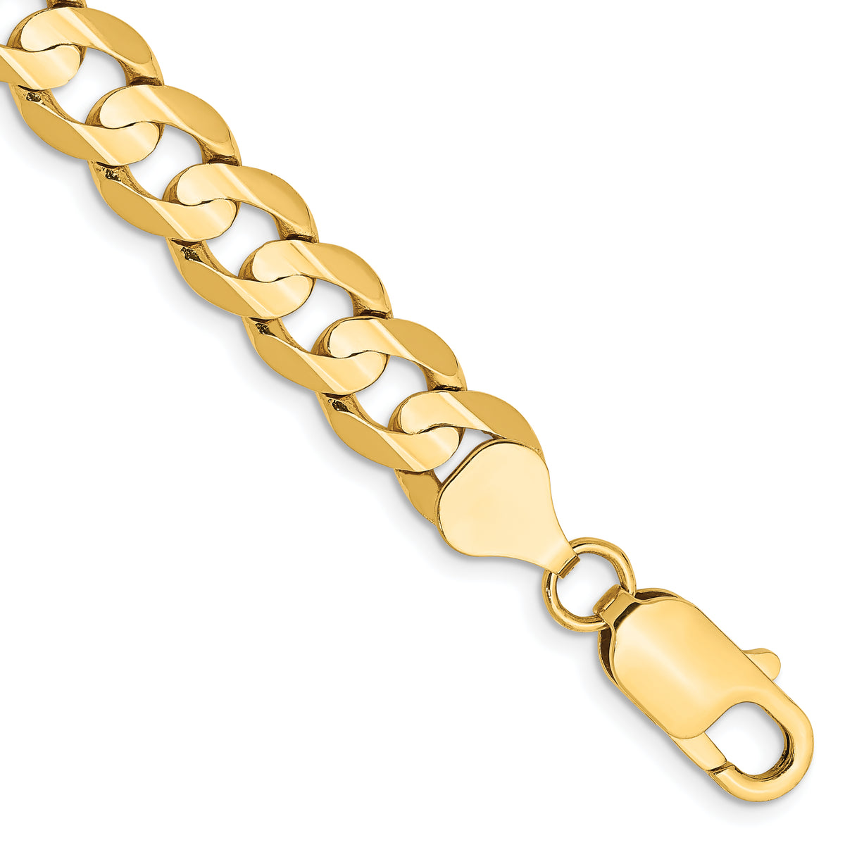 Gold (10K & 14K) Open Concave Curb Chain Bracelet - 10k Yellow Gold / 7 in / 7.5 mm