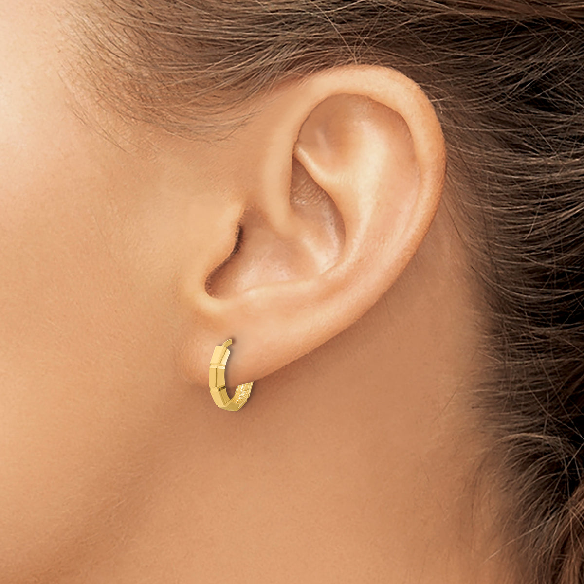 Leslie's Gold Polished and Grooved Hinged Hoop Earrings - 10k Yellow Gold / 13 mm