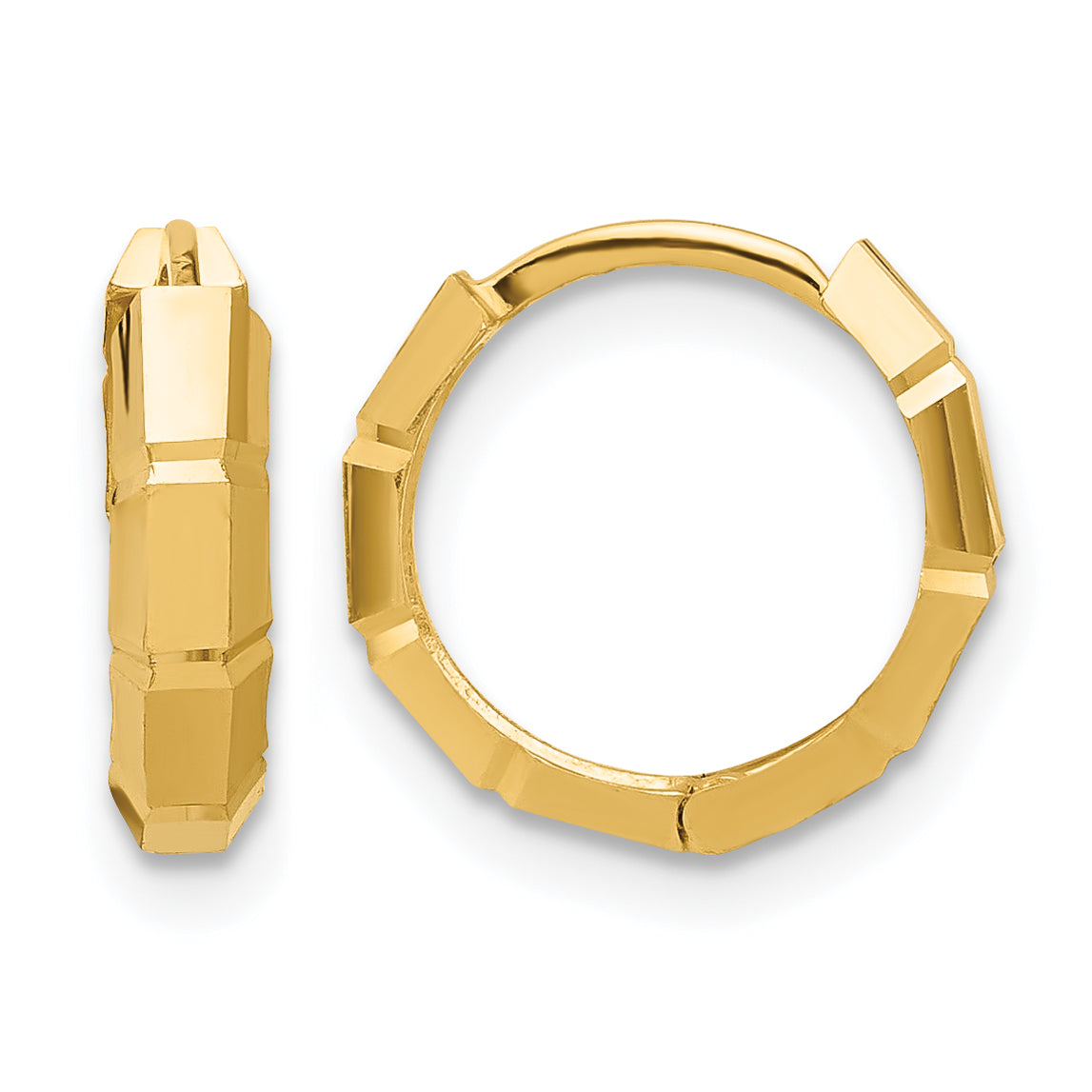Leslie's Gold Polished and Grooved Hinged Hoop Earrings - 10k Yellow Gold / 13 mm