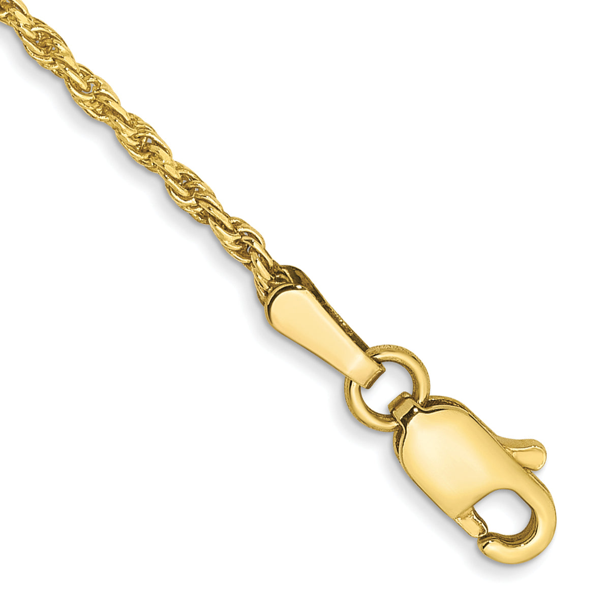 Gold (10K & 14K) Diamond-Cut Machine-Made Rope Chain Anklet - 10k Yellow Gold / 9 in / 1.3 mm