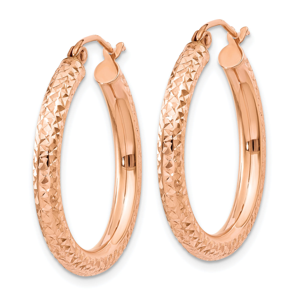 Gold Diamond-cut Classic Hoop Earrings - 10k Rose Gold / 3 mm / 25 mm