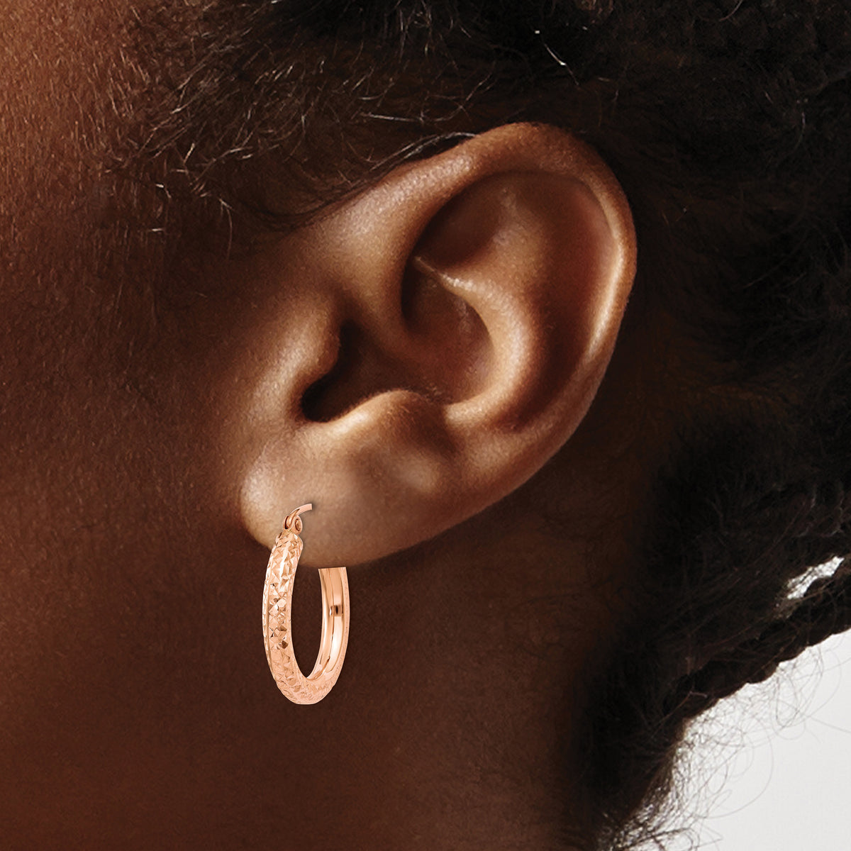 Gold Diamond-cut Classic Hoop Earrings - 10k Rose Gold / 3 mm / 20 mm
