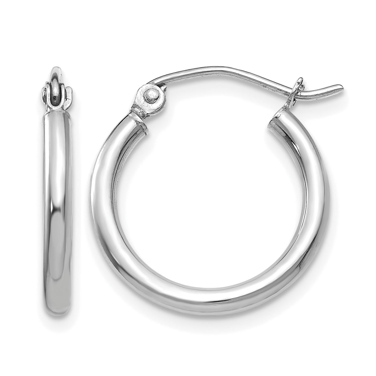 Gold Polished Classic Round Hoop Earrings - 10k White Gold / 2 mm / 13 mm