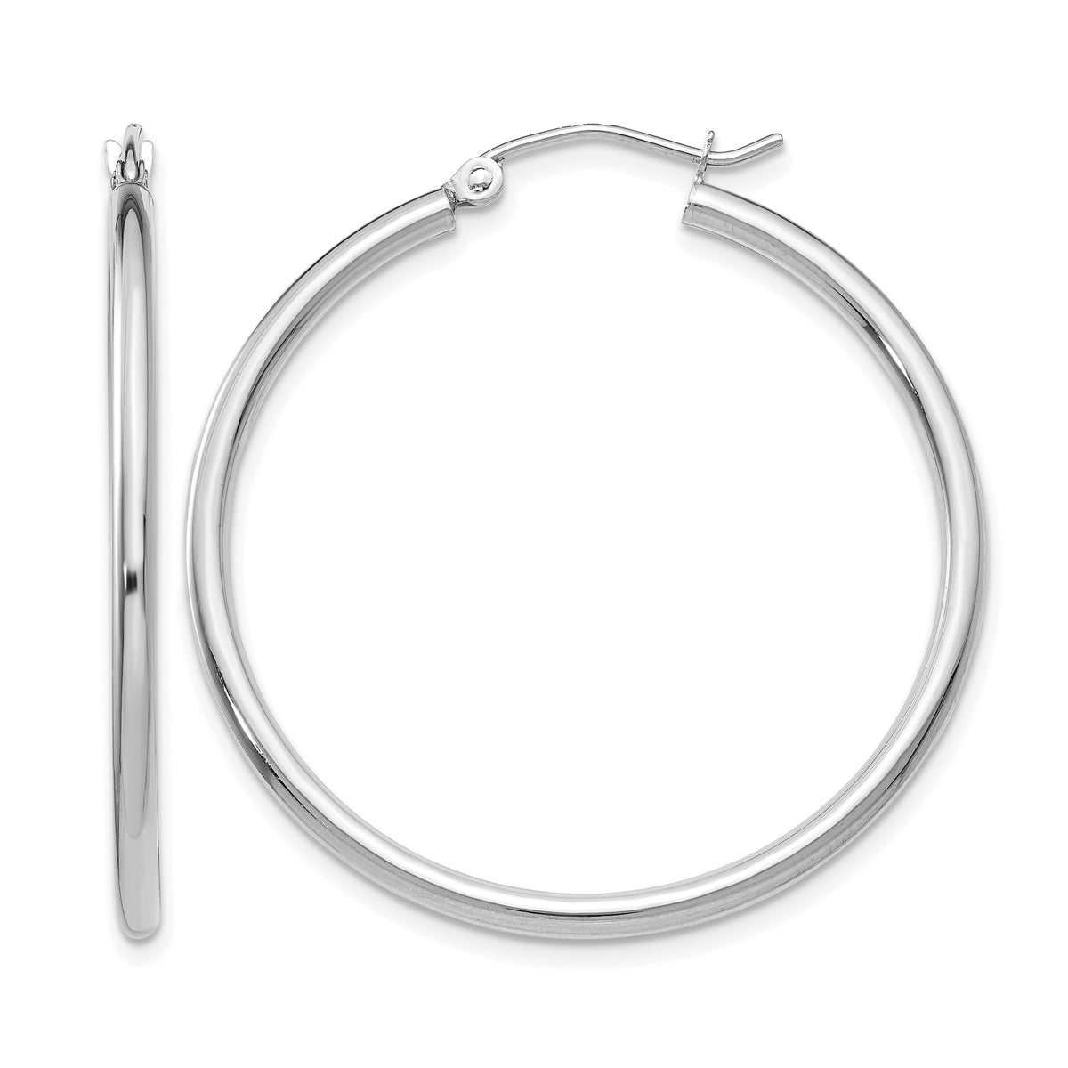 Gold Lightweight Classic Hoop Earrings - 10k White Gold / 2 mm / 35 mm, 35x2mm