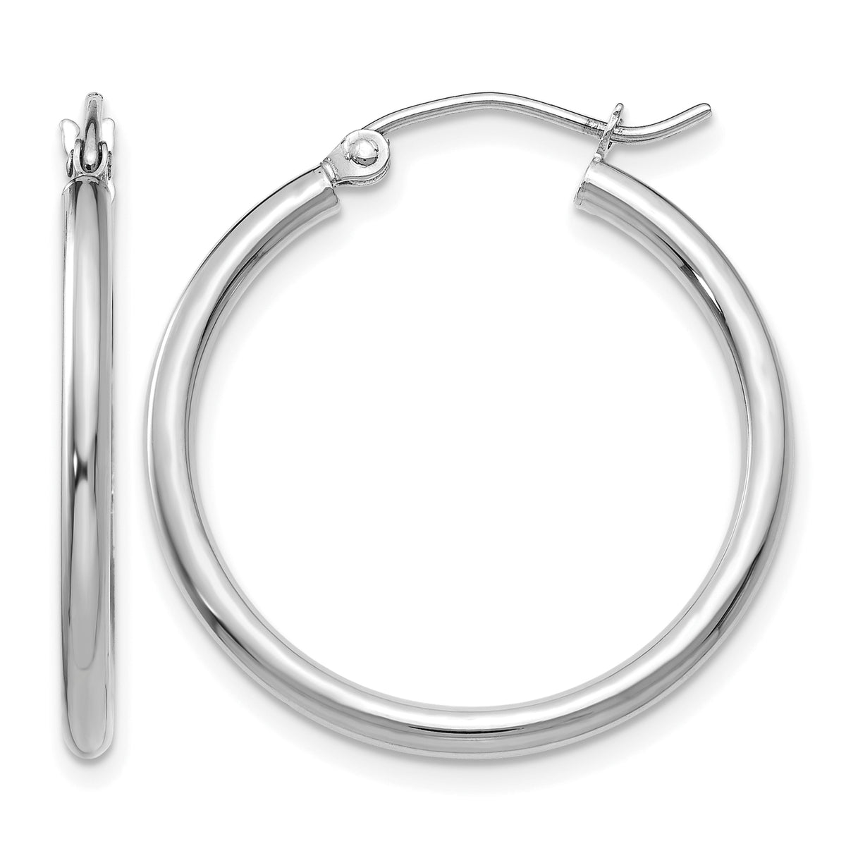 Gold Lightweight Classic Hoop Earrings - 10k White Gold / 2 mm / 25 mm