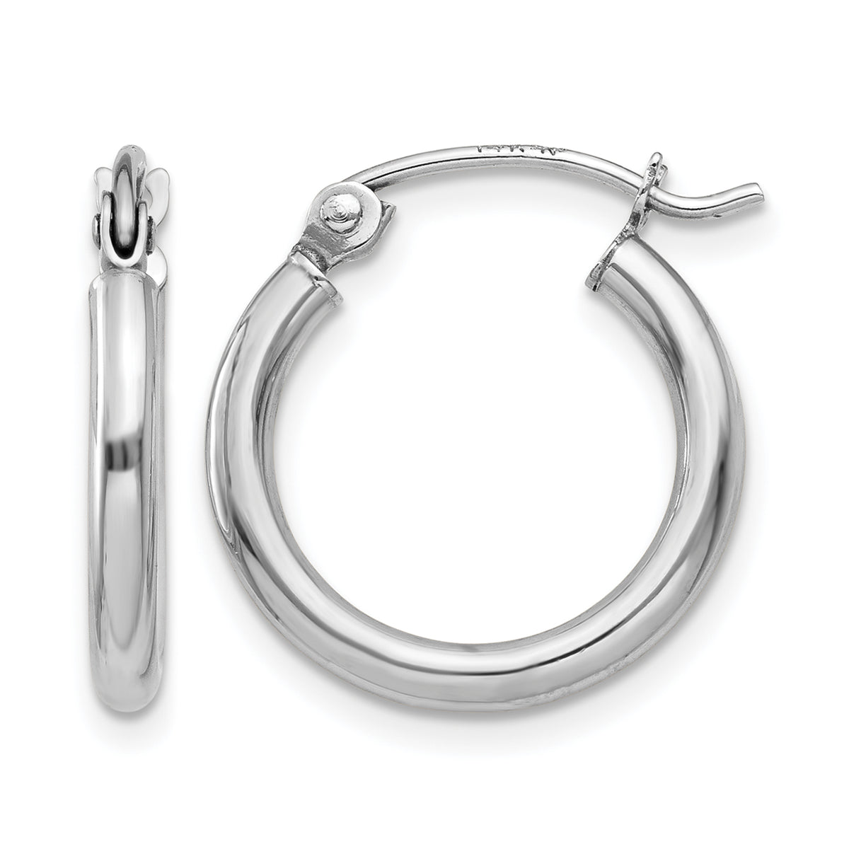 Gold Lightweight Classic Hoop Earrings - 10k White Gold / 2 mm / 15 mm