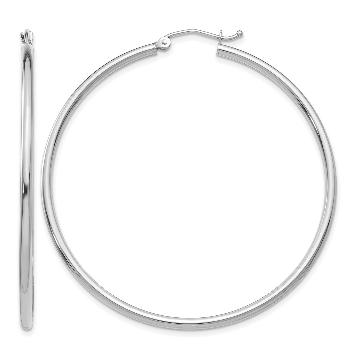 Gold Lightweight Classic Hoop Earrings - 10k White Gold / 2 mm / 50 mm