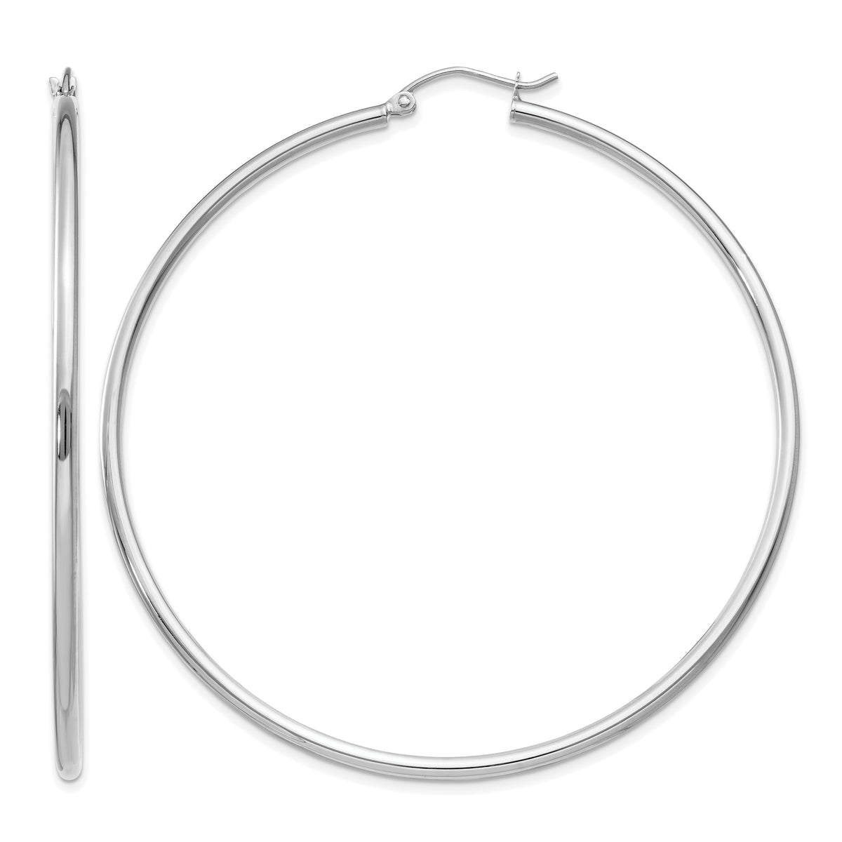 Gold Lightweight Classic Hoop Earrings - 10k White Gold / 2 mm / 60 mm