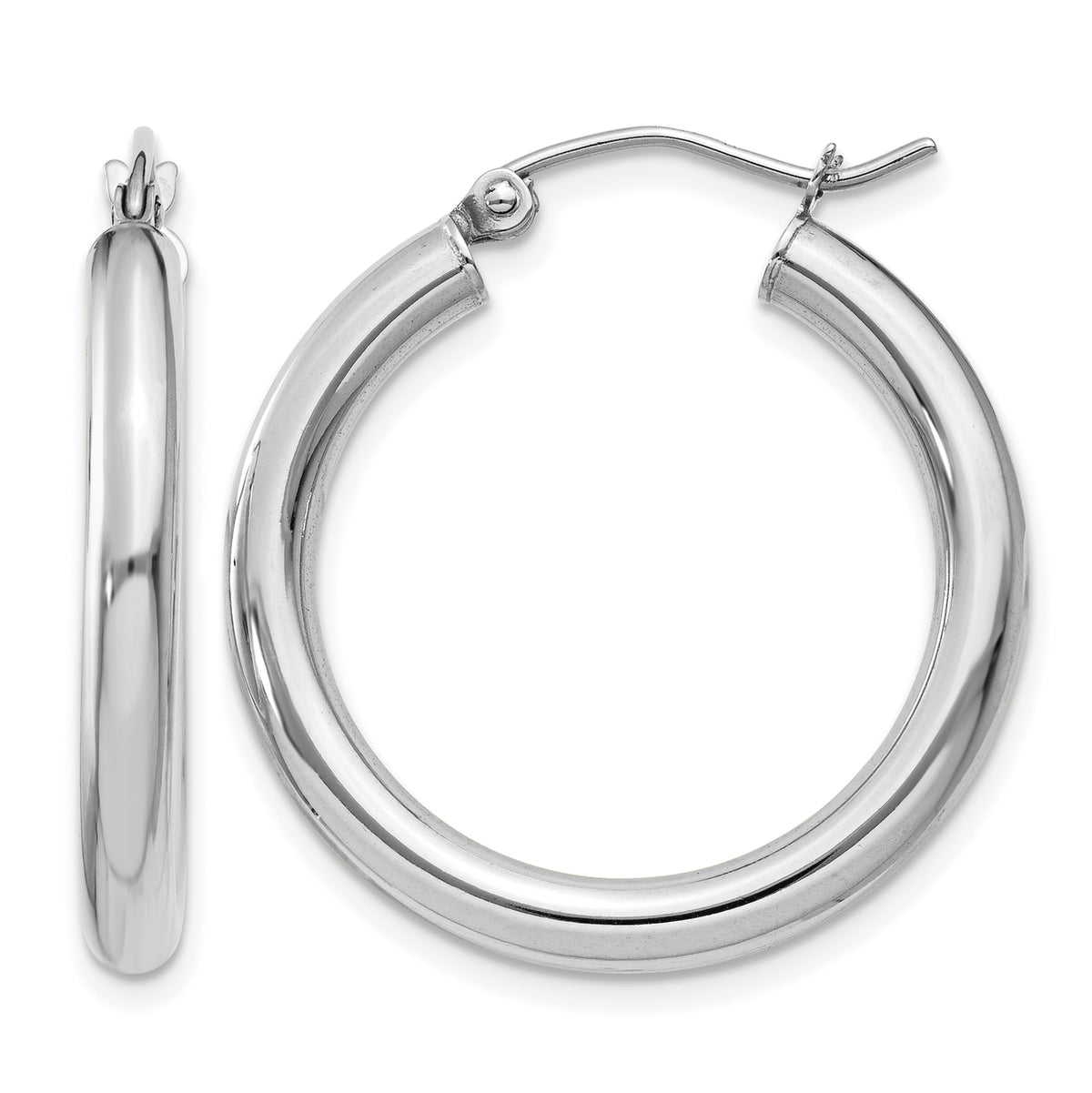 Gold Lightweight Classic Hoop Earrings - 10k White Gold / 3 mm / 25 mm