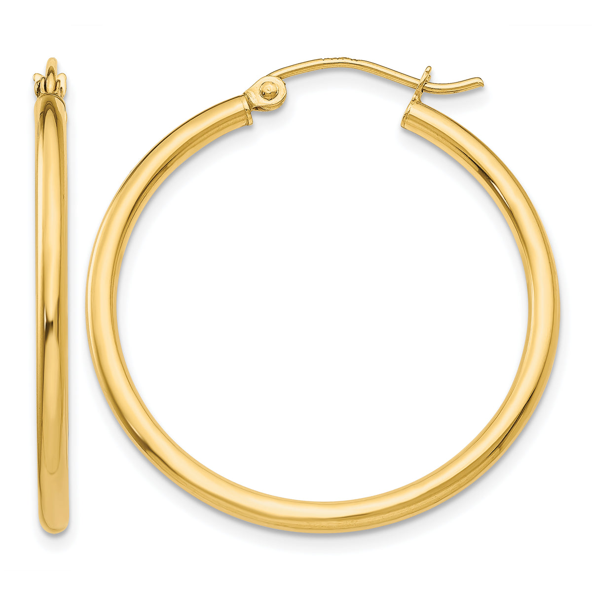 Gold Lightweight Classic Hoop Earrings - 10k Yellow Gold / 2 mm / 30 mm