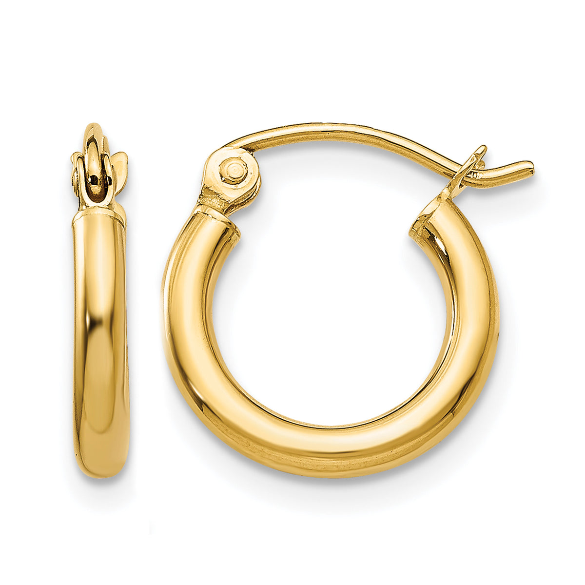 Gold Polished Classic Round Hoop Earrings - 10k Yellow Gold / 2 mm / 13 mm