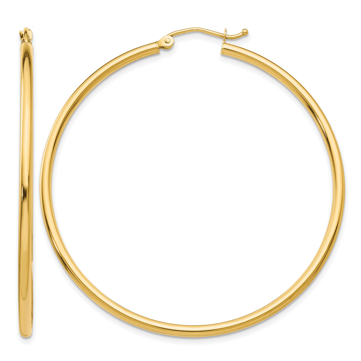 Gold Lightweight Classic Hoop Earrings - 10k Yellow Gold / 2 mm / 50 mm