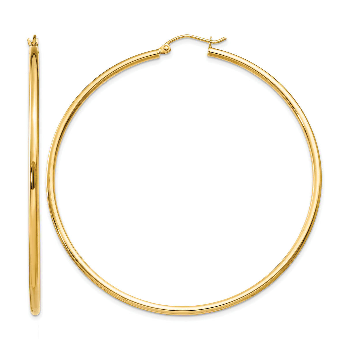 Gold Lightweight Classic Hoop Earrings - 10k Yellow Gold / 2 mm / 60 mm