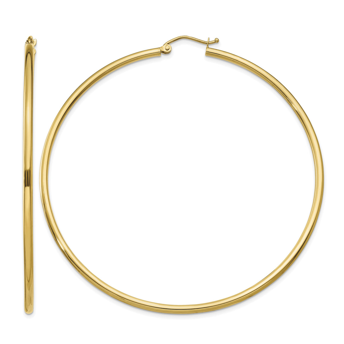 Gold Lightweight Classic Hoop Earrings - 10k Yellow Gold / 2 mm / 65 mm