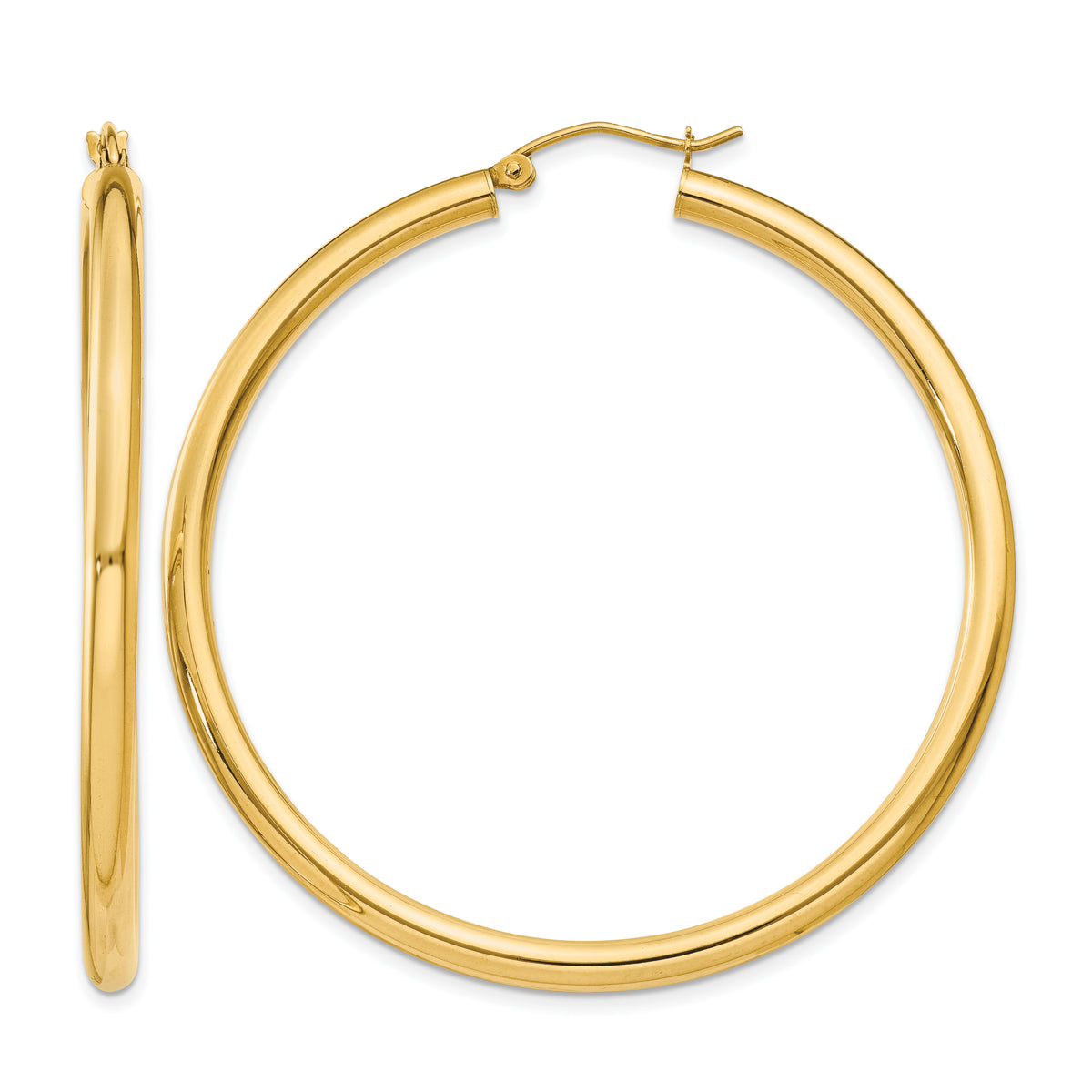 Gold Lightweight Classic Hoop Earrings - 10k Yellow Gold / 3 mm / 50 mm