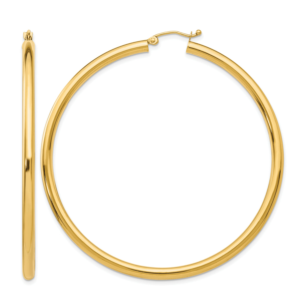 Gold Lightweight Classic Hoop Earrings - 10k Yellow Gold / 3 mm / 60 mm