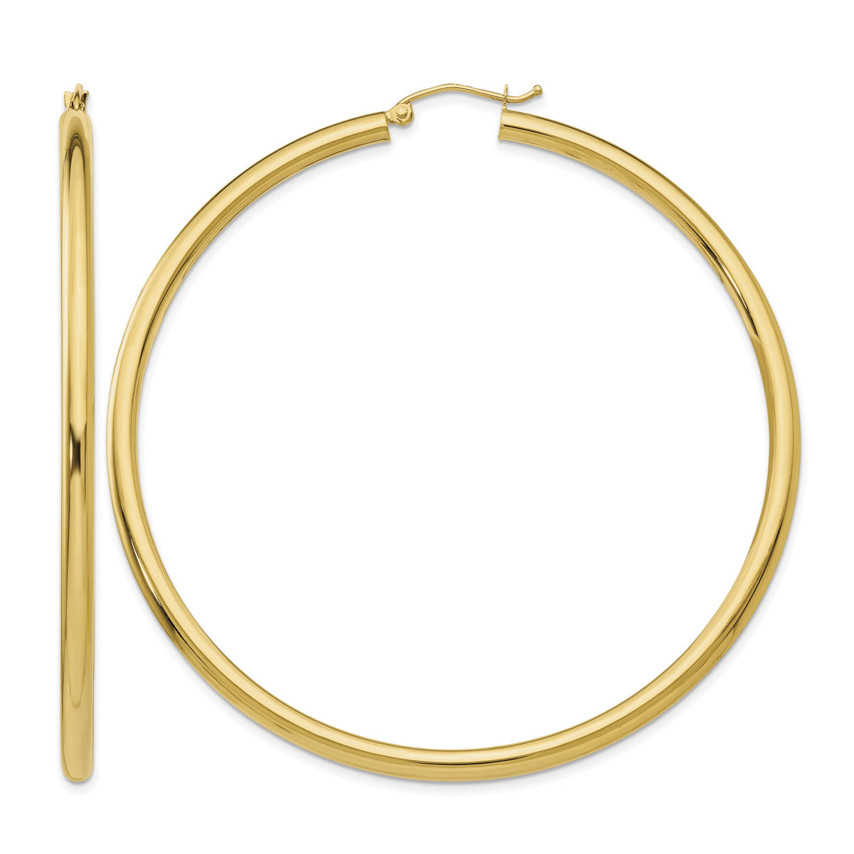 Gold Lightweight Classic Hoop Earrings - 10k Yellow Gold / 3 mm / 65 mm