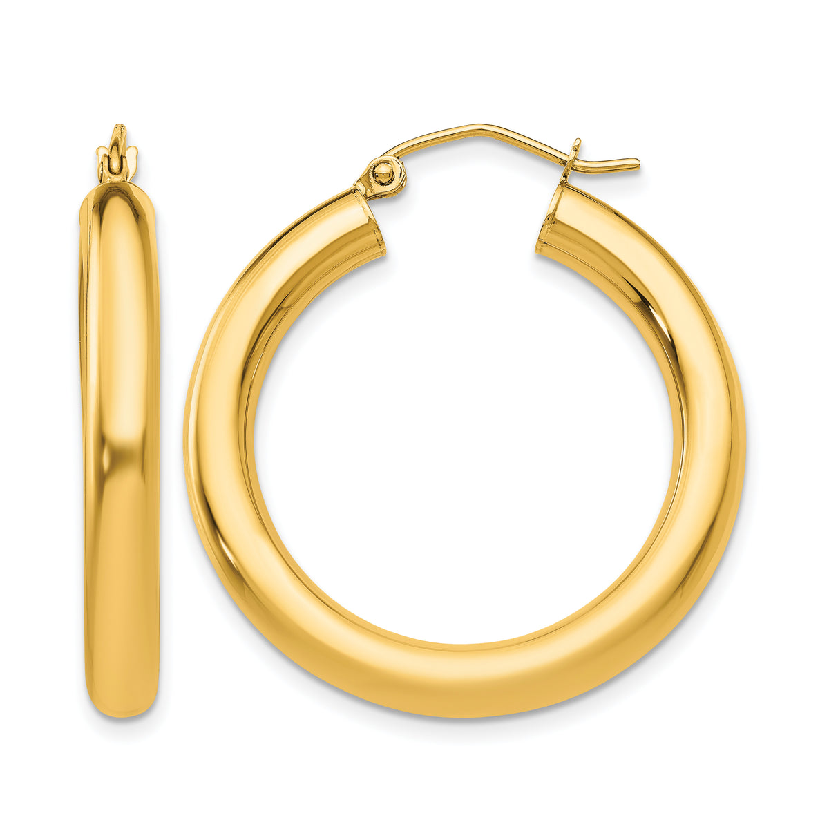 Gold Lightweight Classic Hoop Earrings - 10k Yellow Gold / 4 mm / 30 mm