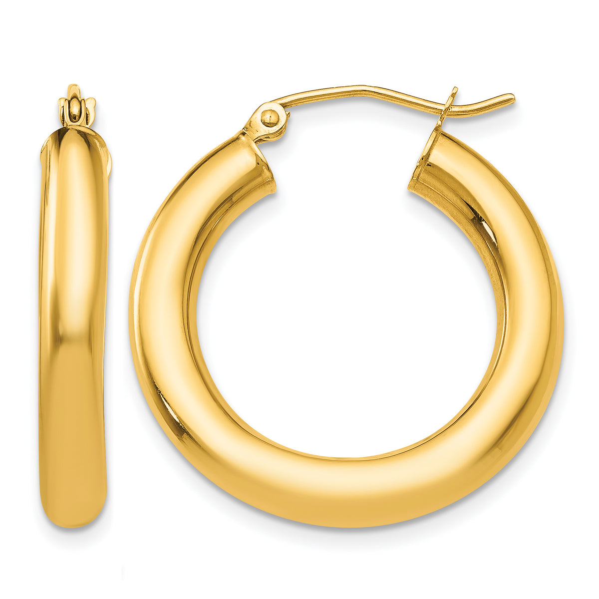 Gold Lightweight Classic Hoop Earrings - 10k Yellow Gold / 4 mm / 25 mm