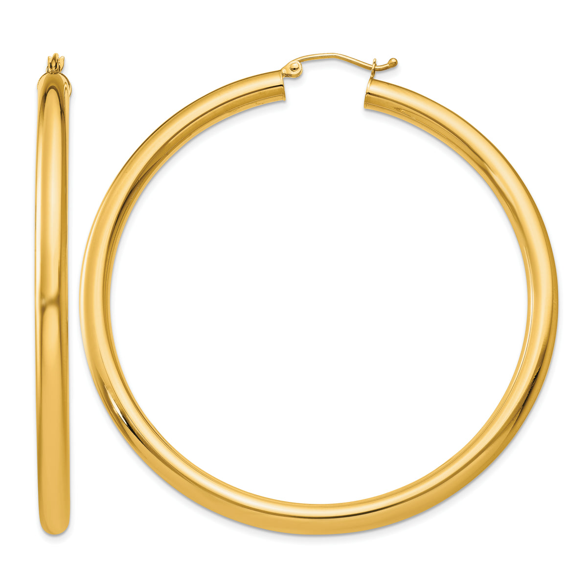 Gold Lightweight Classic Hoop Earrings - 10k Yellow Gold / 4 mm / 60 mm