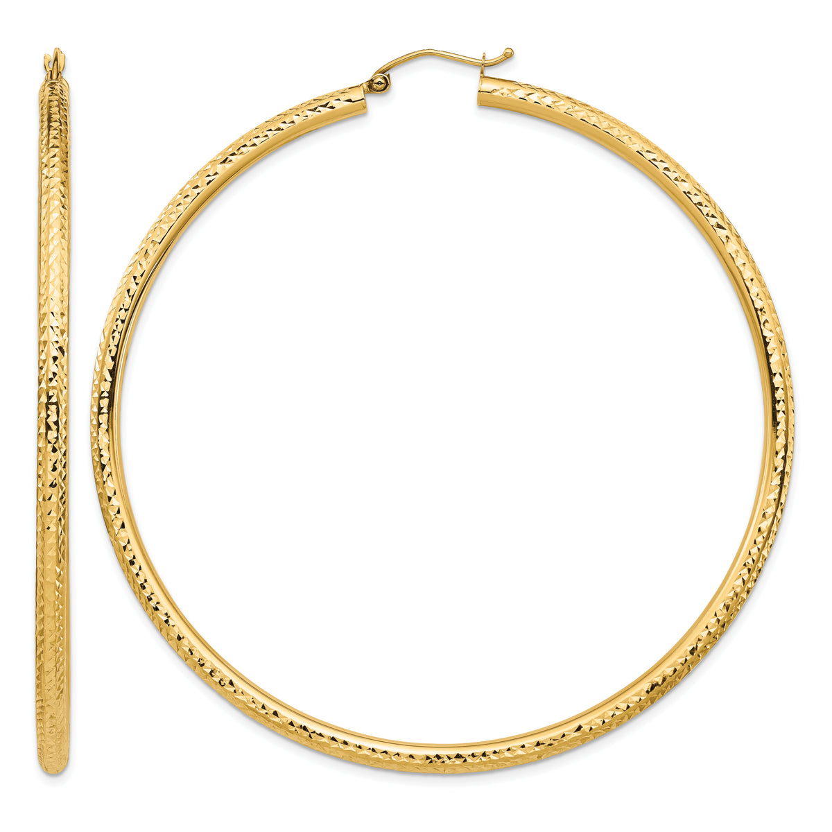 Gold Diamond-cut Classic Hoop Earrings - 10k Yellow Gold / 3 mm / 70 mm